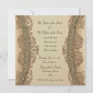 Invitaciones de boda de oro fino y damasco beige