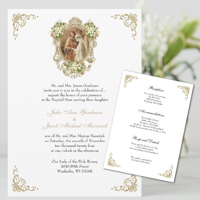 INVITACIONES DE BODA DE ORO FLORAL CATÓLICO (Beautiful, Elegant, & Easy to Personalize)