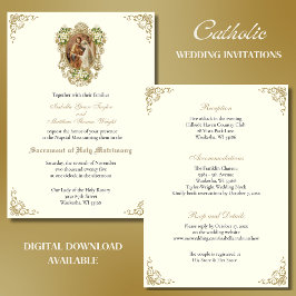 INVITACIONES DE BODA DE ORO FLORAL CATÓLICO