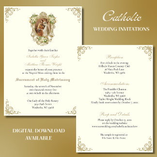 INVITACIONES DE BODA DE ORO FLORAL CATÓLICO