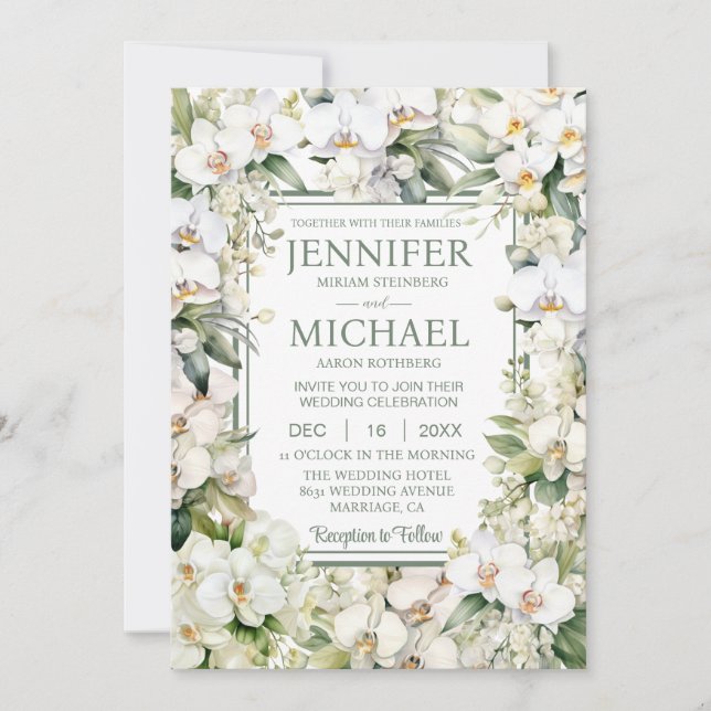 Invitaciones de boda de orquídeas blancas todo en  (Anverso)