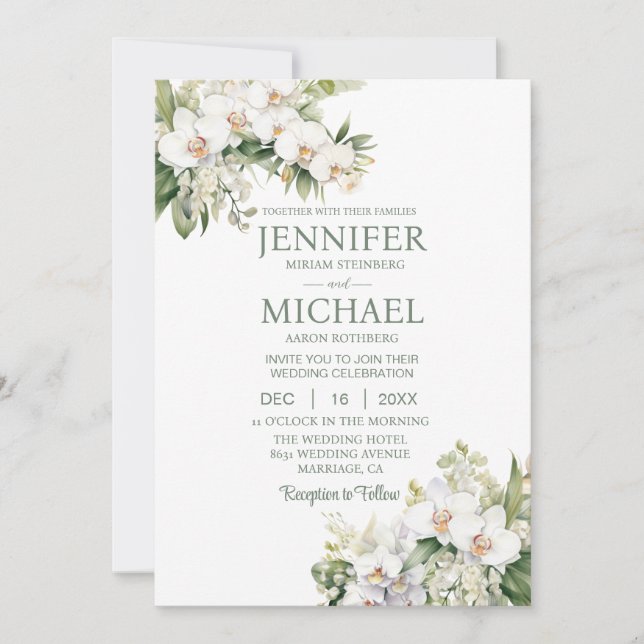 Invitaciones de boda de orquídeas blancas todo en  (Anverso)