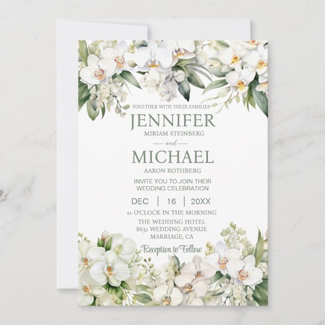 Invitaciones de boda de orquídeas blancas todo en  (Anverso)
