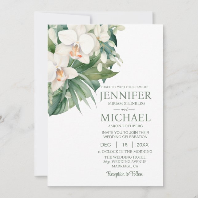Invitaciones de boda de orquídeas blancas todo en  (Anverso)