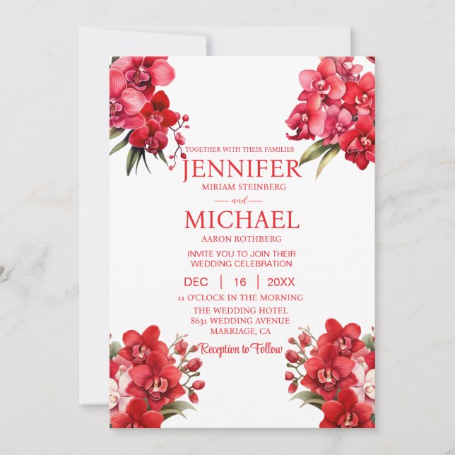 Invitaciones de boda de orquídeas rojas invierno v (Anverso)