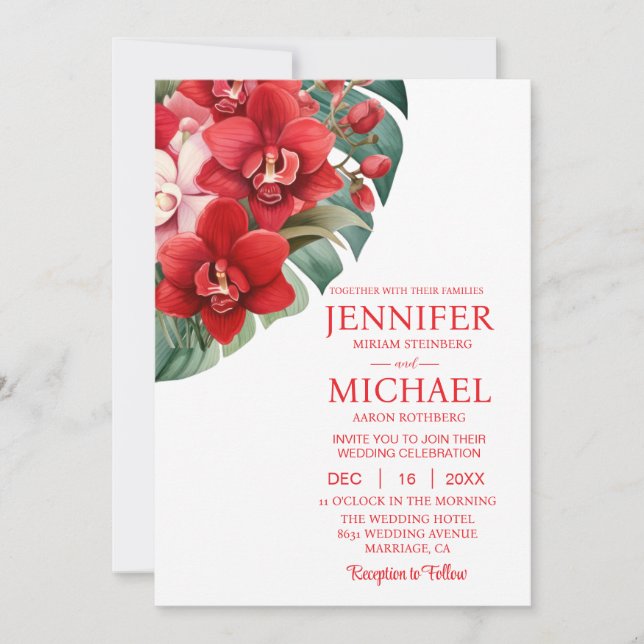 Invitaciones de boda de orquídeas rojas invierno v (Anverso)