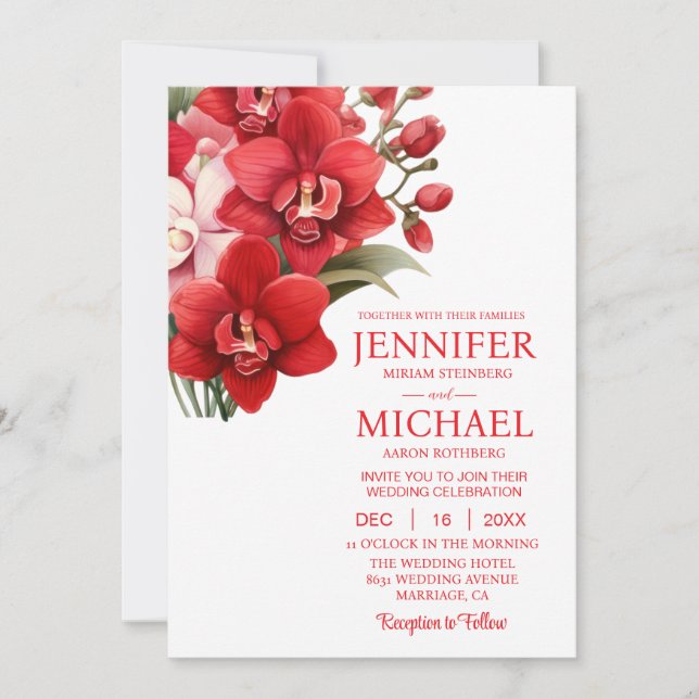 Invitaciones de boda de orquídeas rojas invierno v (Anverso)