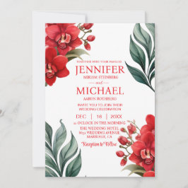 Invitaciones de boda de orquídeas rojas invierno v