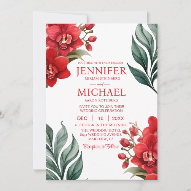 Invitaciones de boda de orquídeas rojas invierno v (Anverso)
