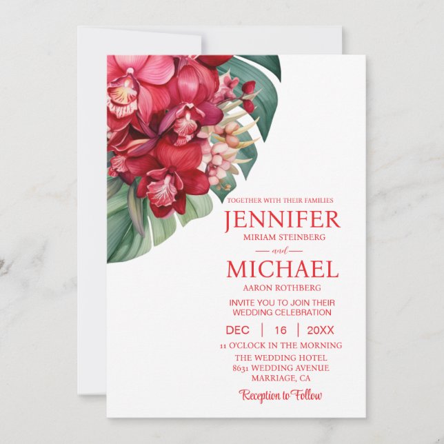 Invitaciones de boda de orquídeas rojas invierno v (Anverso)