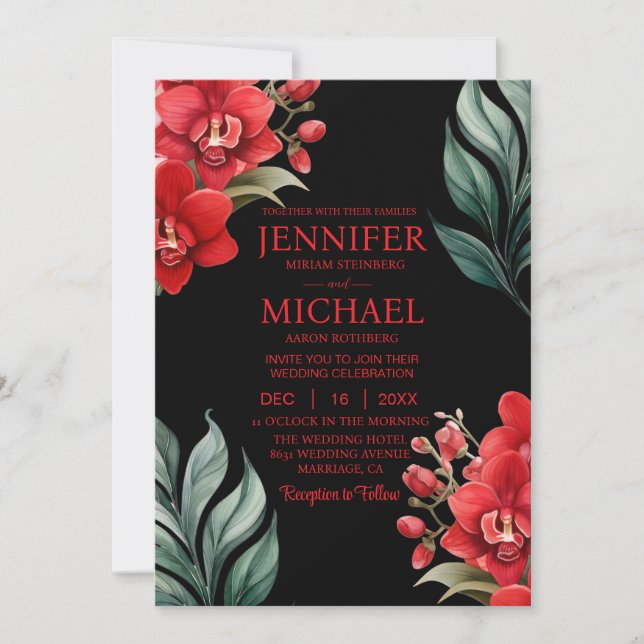 Invitaciones de boda de orquídeas rojas invierno v (Anverso)