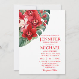 Invitaciones de boda de orquídeas rojas invierno v