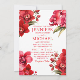 Invitaciones de boda de orquídeas rojas invierno v