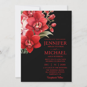 Invitaciones de boda de orquídeas rojas todo en un
