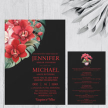 Invitaciones de boda de orquídeas rojas todo en un