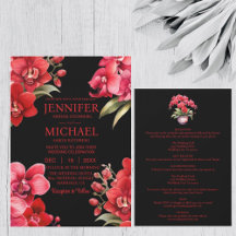 Invitaciones de boda de orquídeas rojas todo en un
