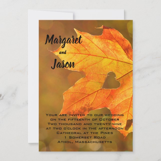 Invitaciones de boda de otoño con follaje de Heart (Anverso)