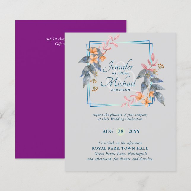 Invitaciones de boda de otoño con hojas de jardín  (Anverso / Reverso)