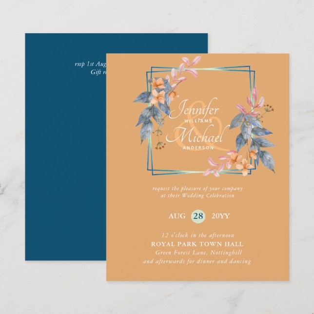 Invitaciones de boda de otoño con hojas de jardín  (Anverso / Reverso)