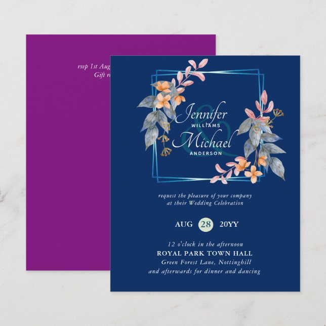 Invitaciones de Boda de Otoño con Hojas de Jardín  (Anverso / Reverso)