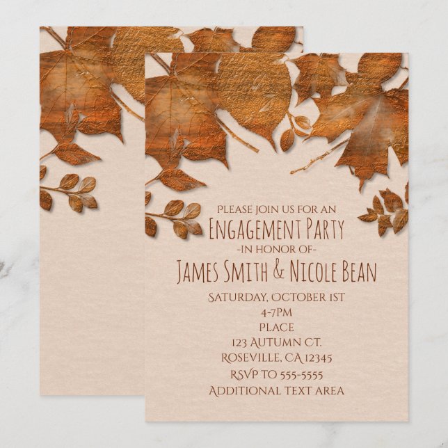 Invitaciones de boda de otoño de cobre naranja (Anverso / Reverso)