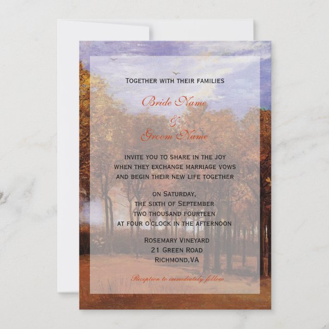 Invitaciones de boda de otoño de novios (Anverso)