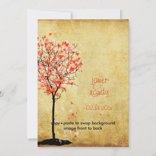 Invitaciones de boda de otoño/hojas de arce rojas (Anverso)