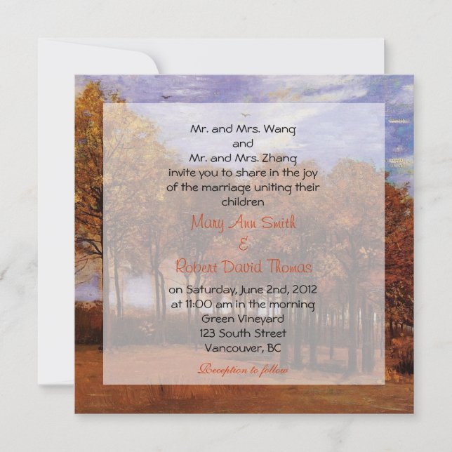 Invitaciones de boda de otoño. Paisaje de otoño (Anverso)