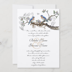 Invitaciones de boda de pájaros azules vintage