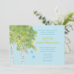 Invitaciones de boda de pájaros de amor de abedul