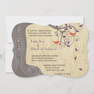 Invitaciones de boda de pájaros de naranja y árbol