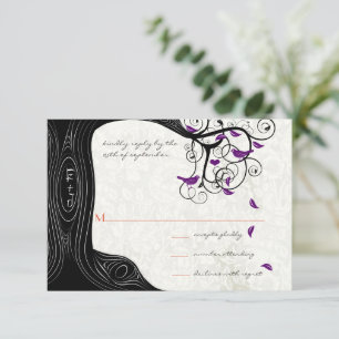 Invitaciones de boda de pájaros púrpura árbol negr