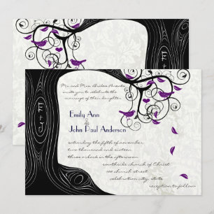 Invitaciones de boda de pájaros púrpura del árbol