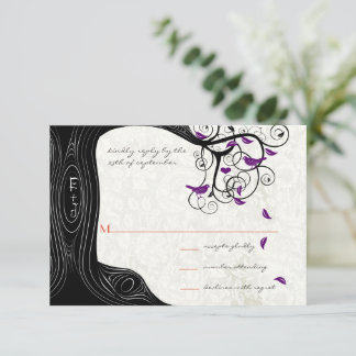 Invitaciones de boda de pájaros púrpura del árbol