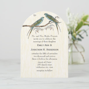 Invitaciones de boda de pájaros vintage azul verde