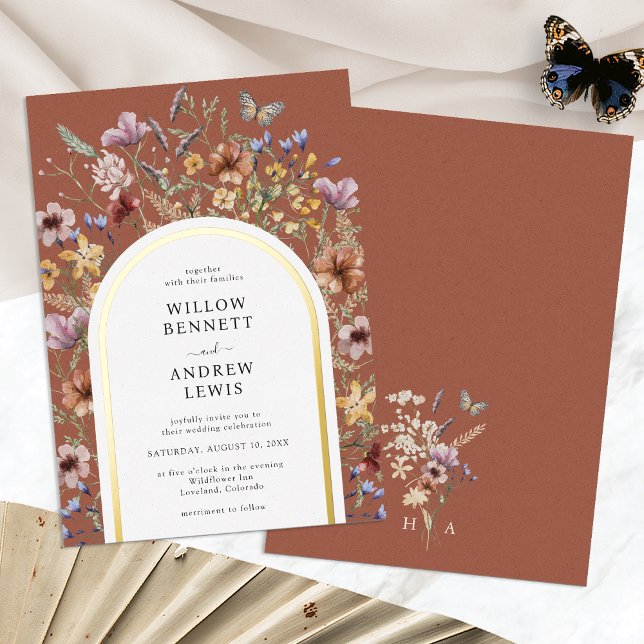 Invitaciones de boda de papel de aluminio de terra (Boho Floral Terracotta Foil Wedding Invitations Monogrammed by Painted Paperie
)
