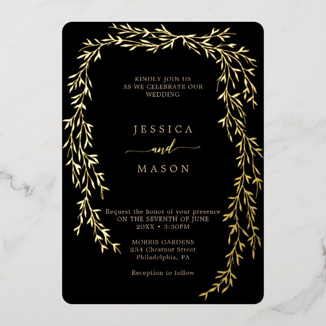 Invitaciones de boda de papel de oro Glamorous (Anverso)