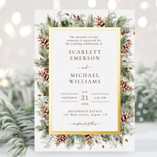Invitaciones de boda de papel de oro Greenery de i