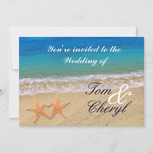 Invitaciones de boda de pareja de estrellas de mar (Anverso)