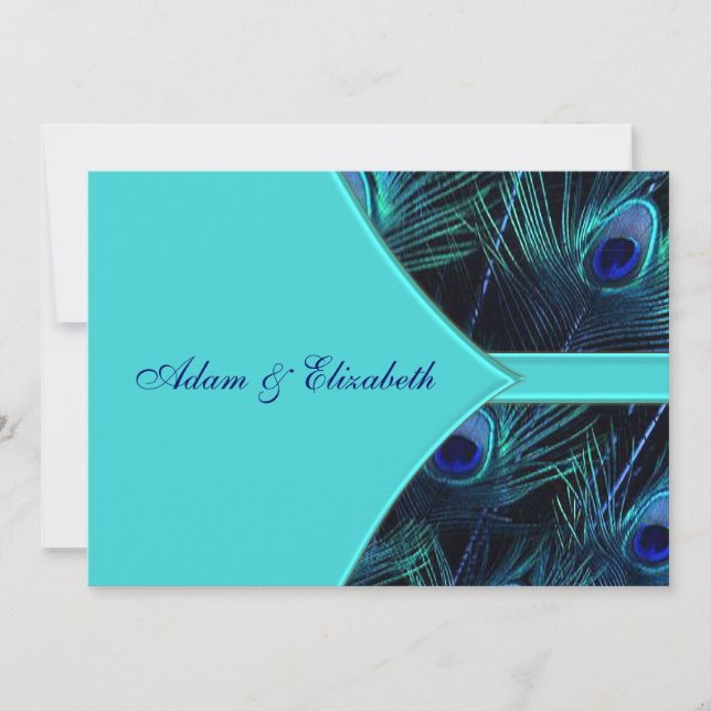 Invitaciones de boda de pavo real azul real teñida (Anverso)