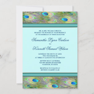 Invitaciones de boda de pavo real azul turquesa