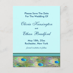 Invitaciones de boda de pavo real azul turquesa