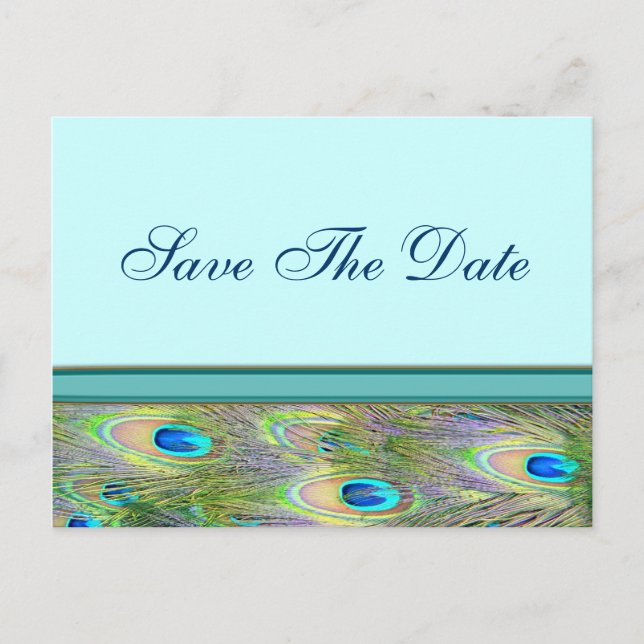 Invitaciones de boda de pavo real azul turquesa (Anverso)