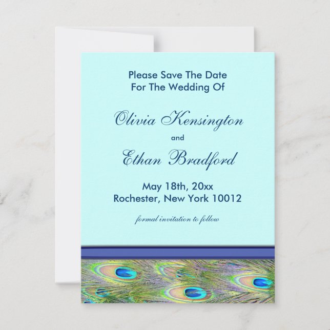 Invitaciones de boda de pavo real azul turquesa re (Anverso)