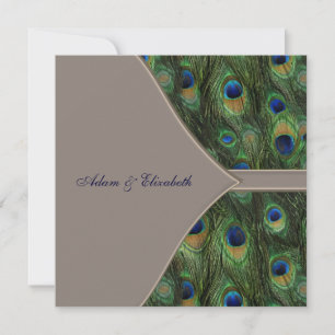Invitaciones de boda de pavo real marrón azul