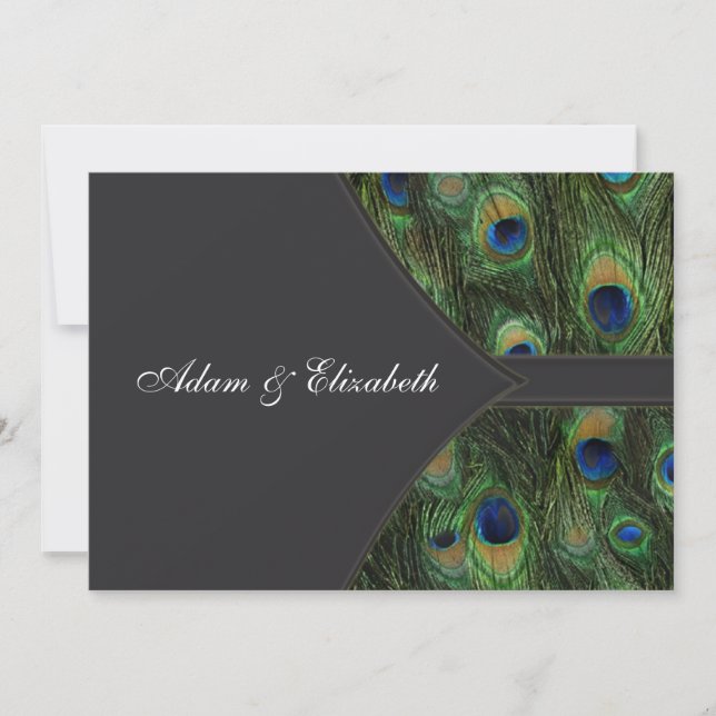 Invitaciones de boda de pavo real negro (Anverso)