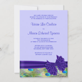 Invitaciones de boda de pavo real púrpura