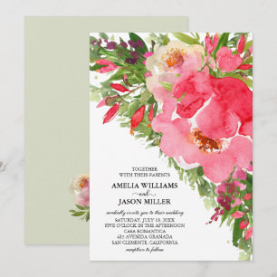Invitaciones de boda de peonías florales en acuare