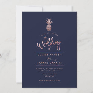 Invitaciones de boda de piña dorado rosa + azul DI