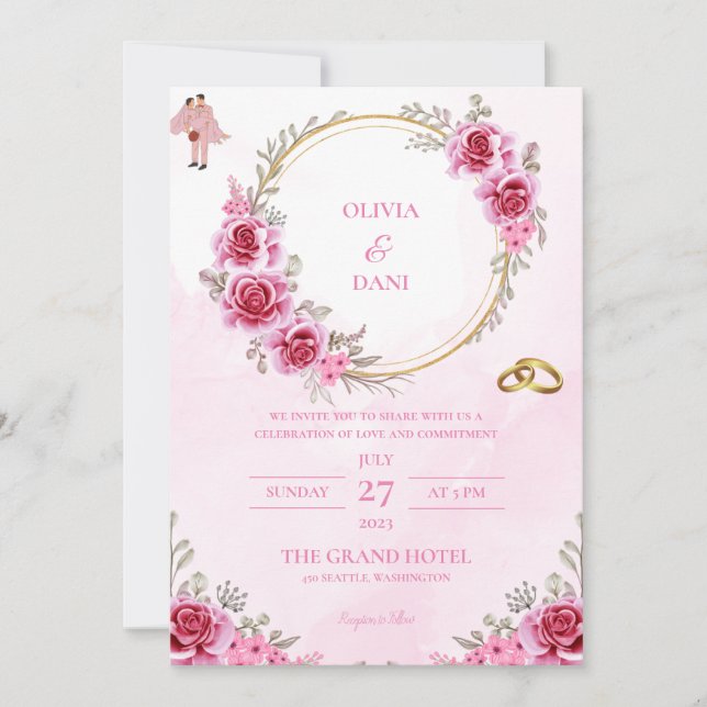 INVITACIONES DE BODA DE PLANTILLA EN LÍNEA con fro (Anverso)